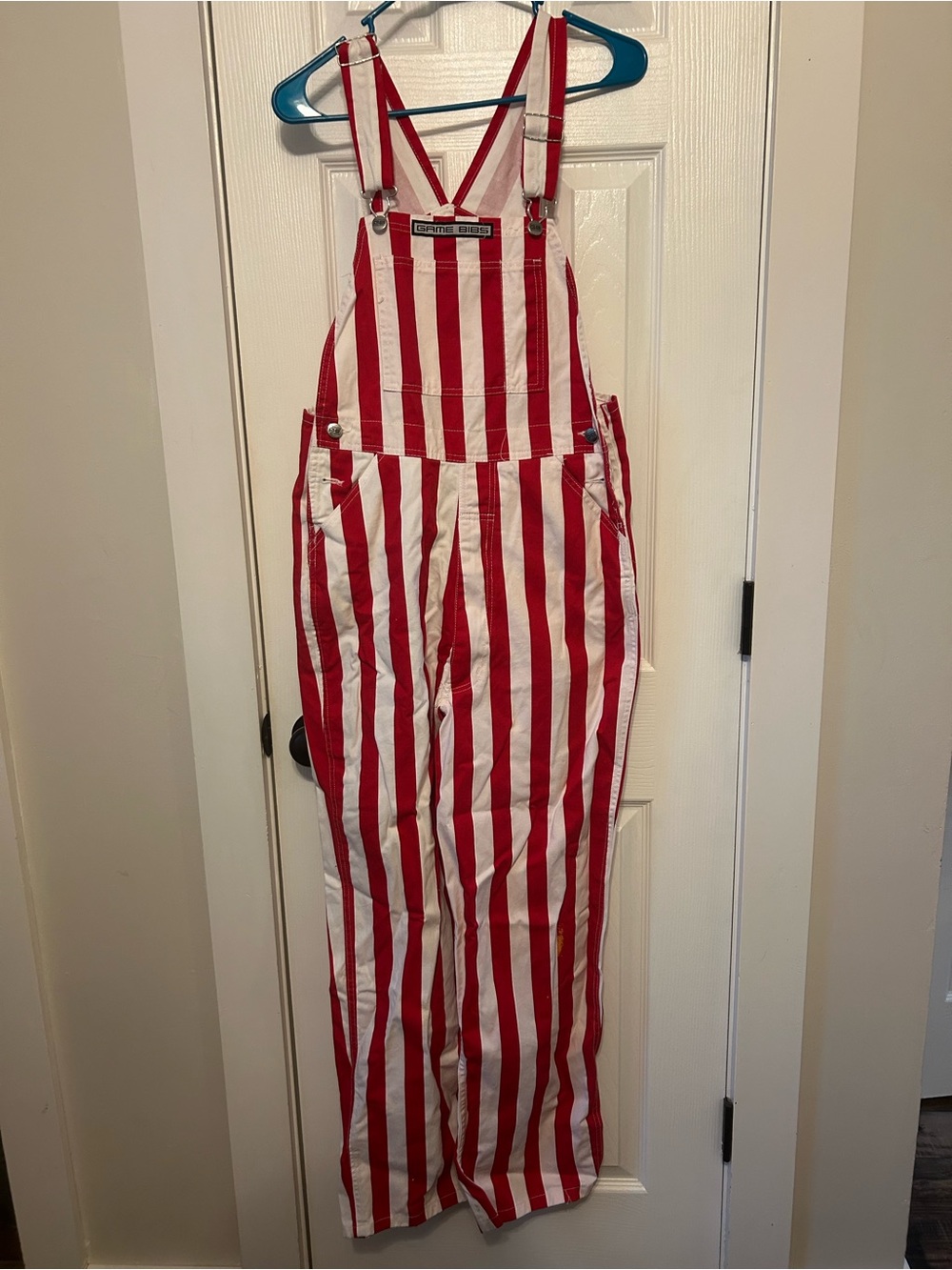 Red & White Striped Cotton Overalls Jumpsuit